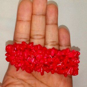 Deep Red Colored Stone Stretchy Multi-Strand Bracelet